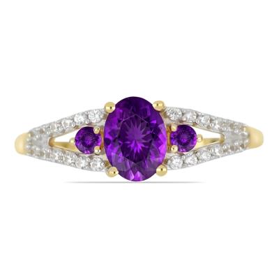 14K Gold Split Shank Three-Stone Amethyst Ring - Supplier for Jewelry Retailers